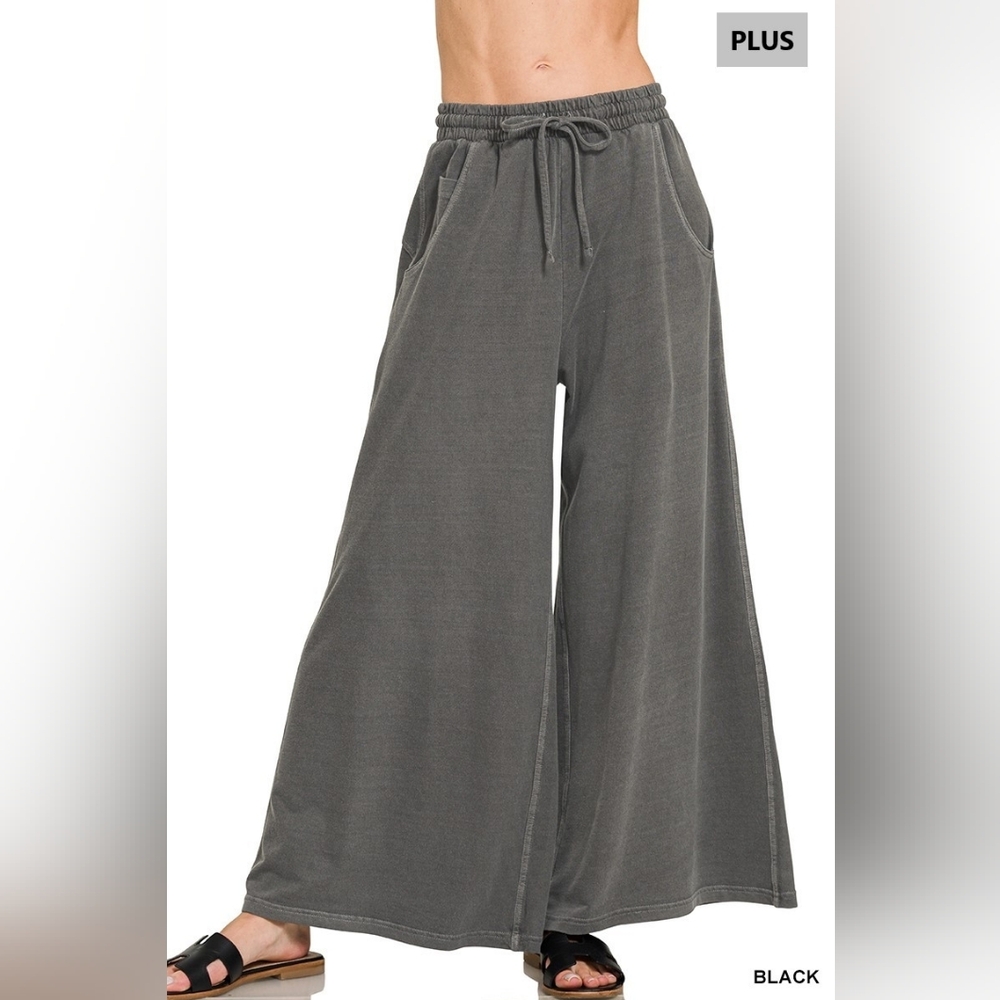 P1-0131 *Boutique* PLUS Zenana Cotton Ultra Wide Leg Soft Pants